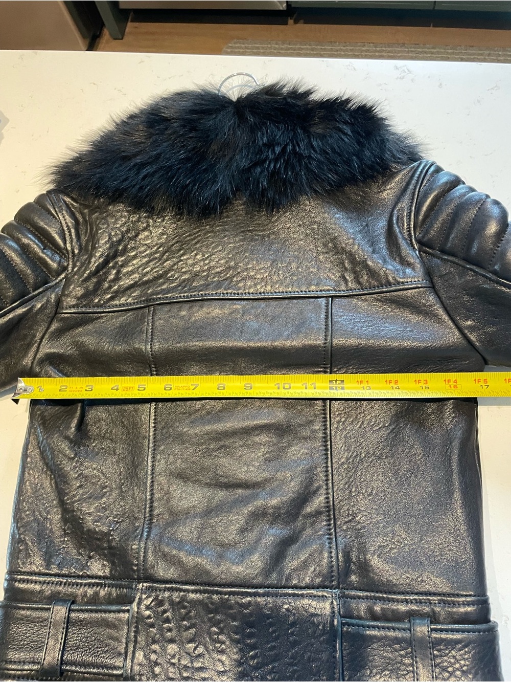 THE ARRIVALS Rainier Pebbled
Lamb Leather Jacket w/ Removable Fur Collar, XS - Picture 12 of 16